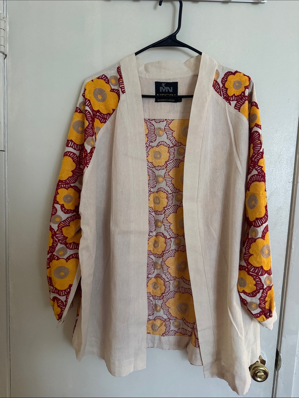 Minti Boho Floral Open Front Jacket in Cream, Yellow & Burgundy